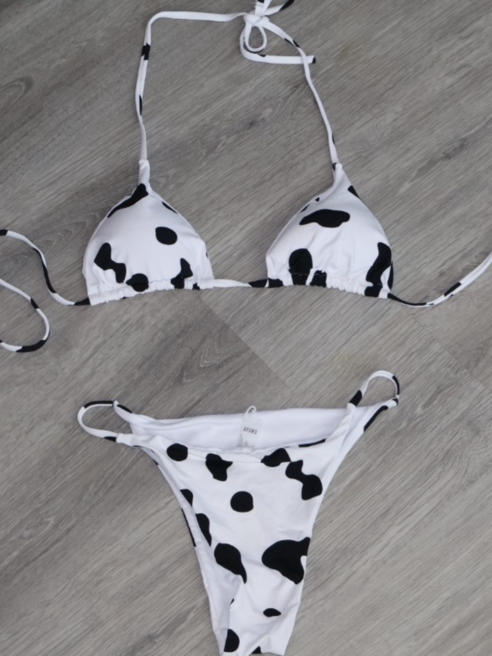 Fashion Nova Cow Print Halter Bikini Set — Size M